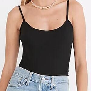 Madewell Black Cotton Ribbed Cami Thong Bodysuit Size XXL